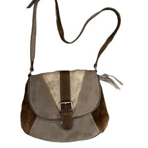 Nardelli Italian Suede and Pony Hair Haircalf  Flap Front Messenger Stash Bag